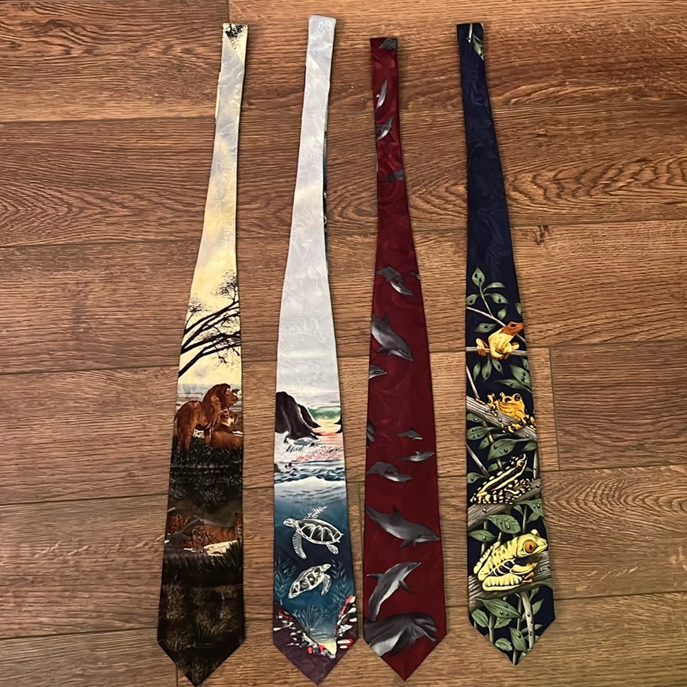 Lot of 4 1990s Assorted Silk Endangered Species Ties